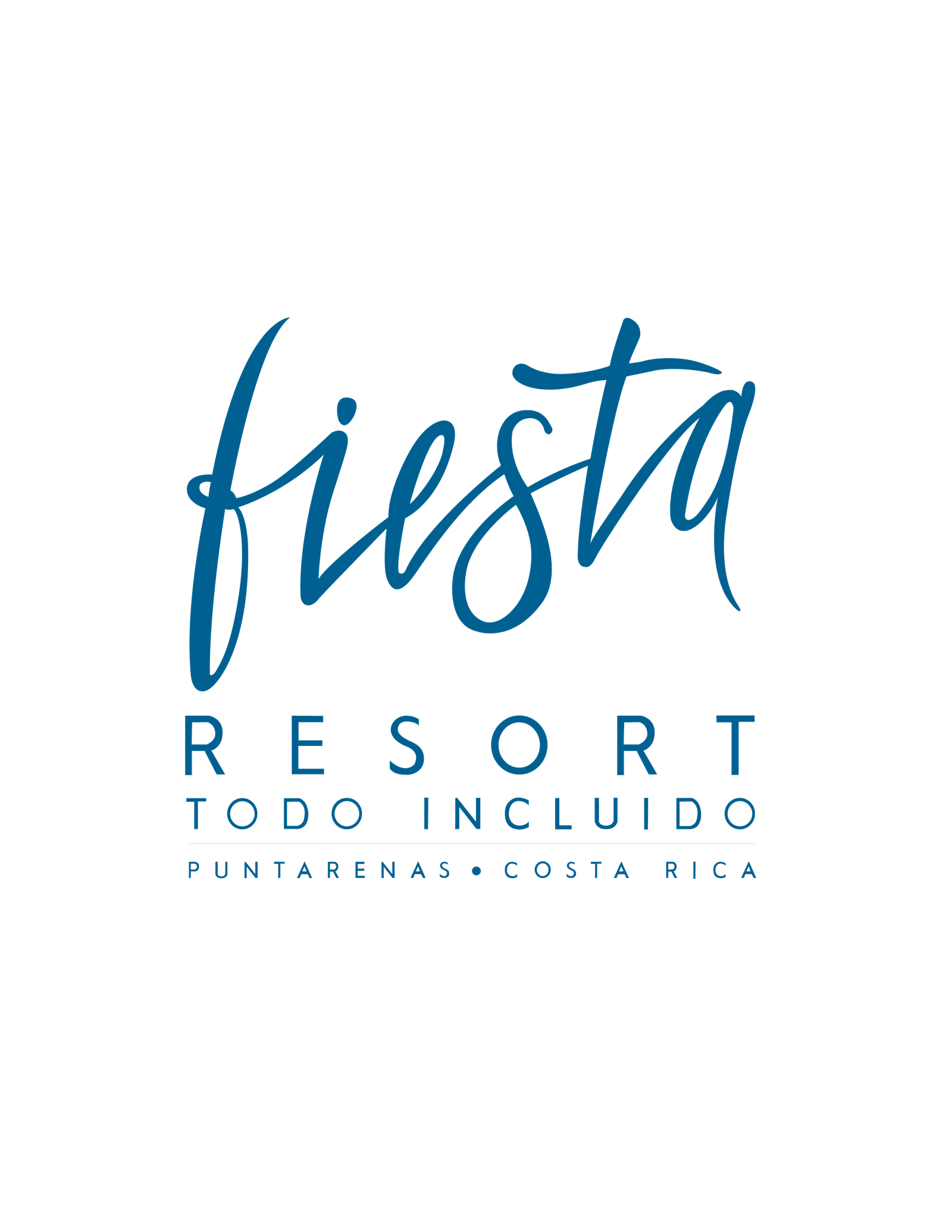 Logotipo que dice: "Fiesta Resort, Todo Incluido, Puntarenas Costa Rica", en tipografía color azul.